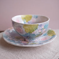 Seto Ware Flower Coffee Cup With Saucer