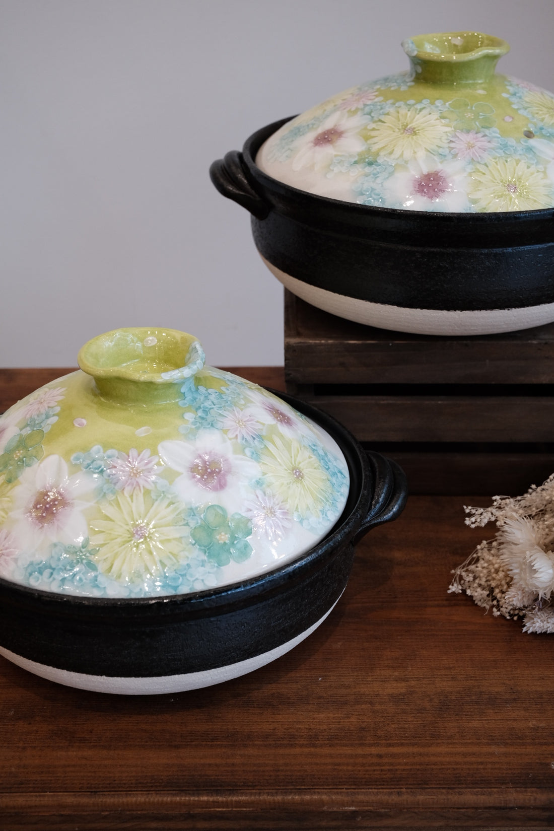 Setoware Flower Donabe Claypot - Green