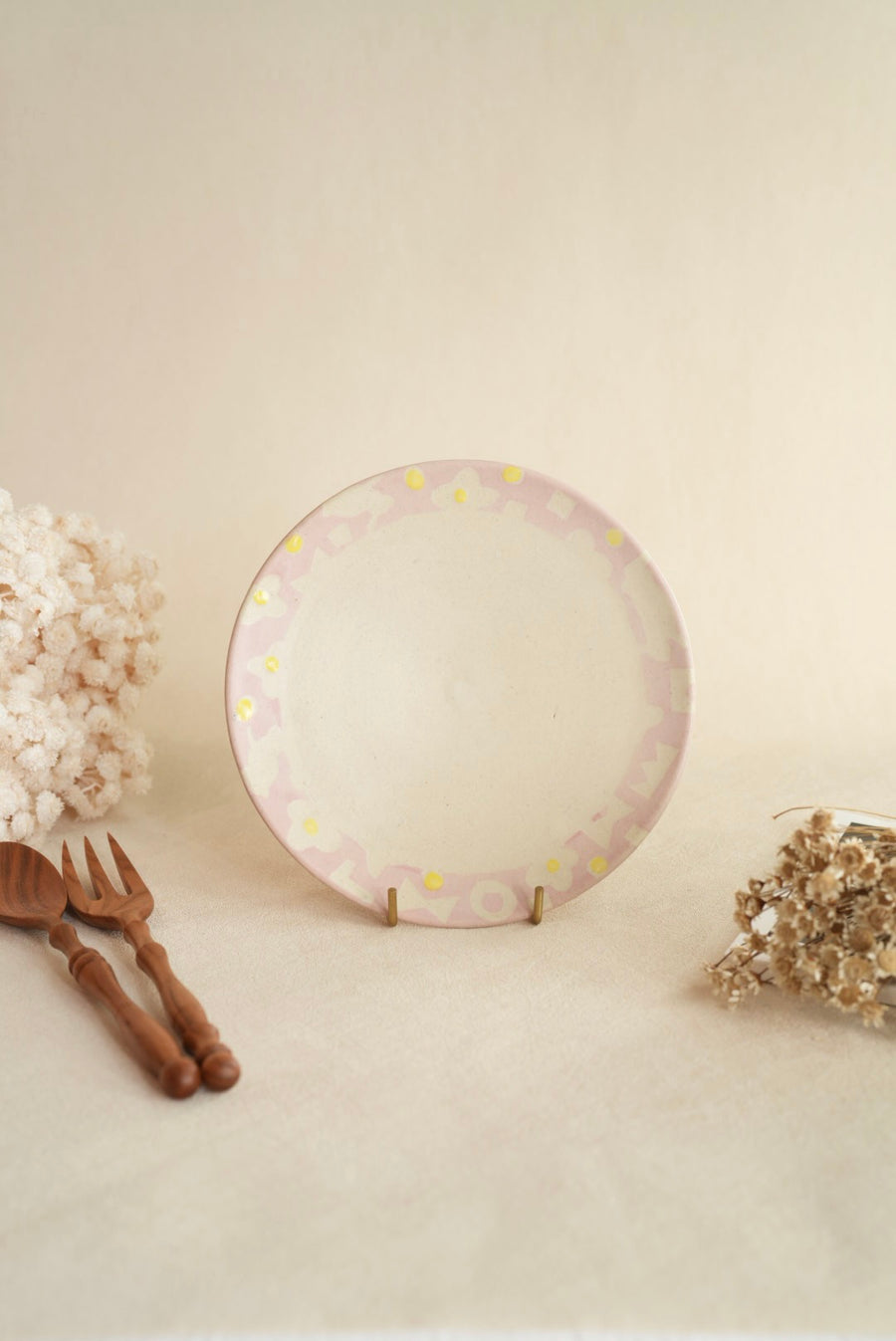 Makiko Sato 佐藤牧子- Pink Mixed Pattern Round Plate MS03