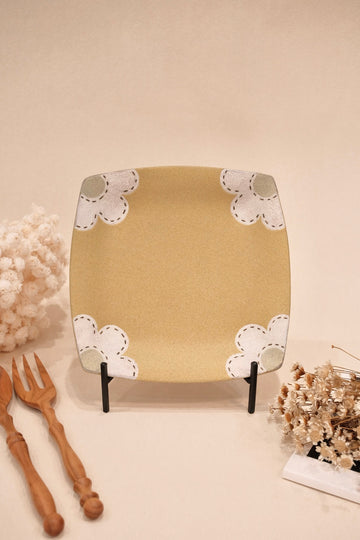 Kei Mitsumochi ミツ持啓 17cm Square Plate - Yellow Flower KM26