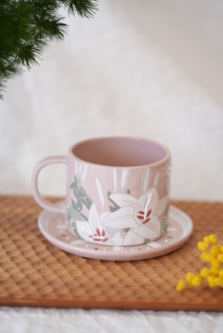 BAIYA Studio Pink Lily Coffee Mug w Saucer