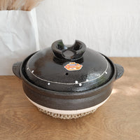 Banko ware Donabe Clay Pot Black Glaze Line Pattern Deep Pot