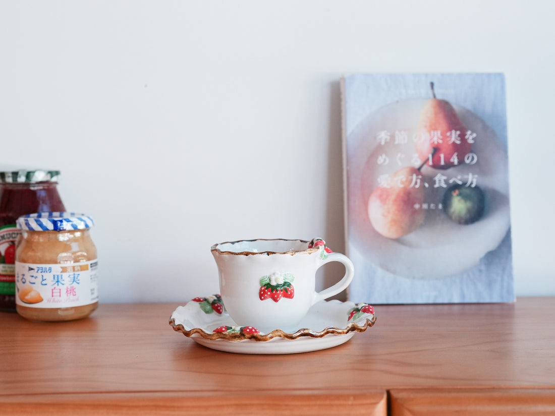 Aiko Miura 三浦愛子 Strawberry Mug with Saucer - White AM13