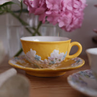Seto-Yaki Embossed Flower Coffee Mug & Saucer Gift Set