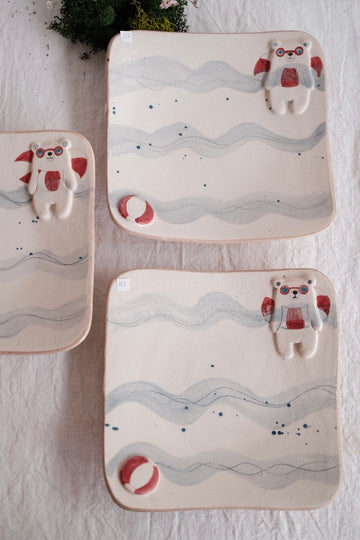 Tsubouchi Mayumi 坪内真弓 Bear Square Plate MT12 - Swimming Bear