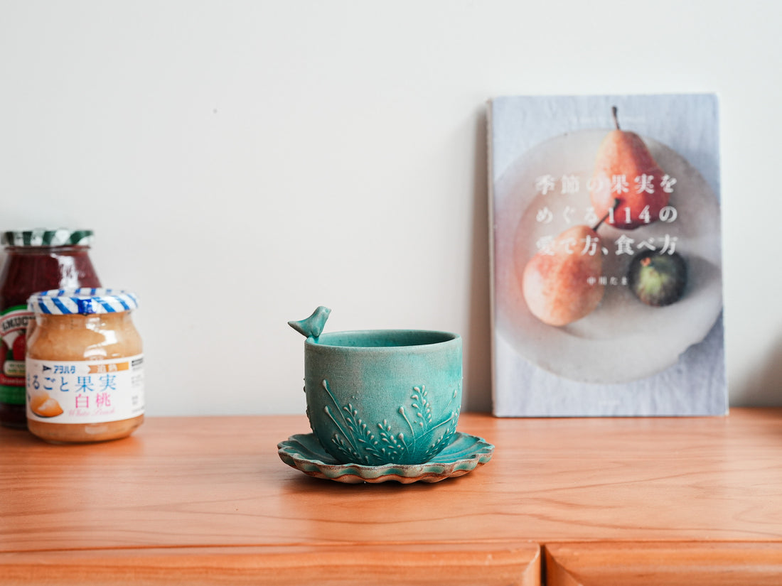 Satomi Motohashi 本橋里美 Bird Mug and Saucer - Blue SM15