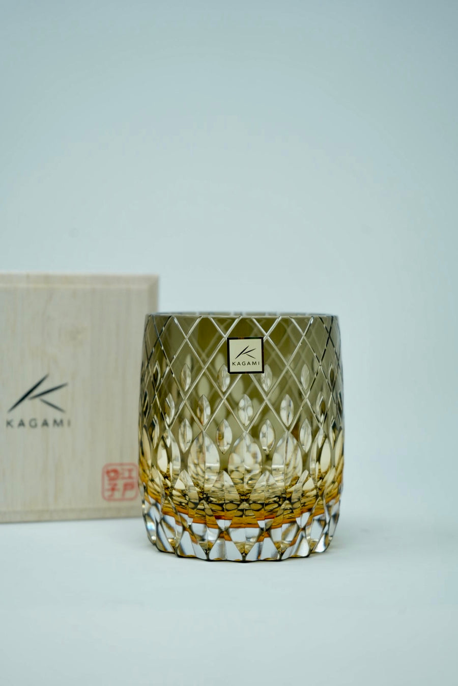 Kagami Crystal - Whiskey Glass, Edo Kiriko Kasaneirome "Enrai (distant thunder)" by Hideaki Shinozaki