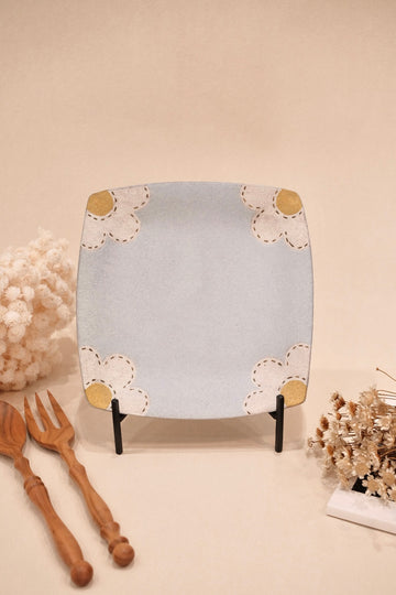 Kei Mitsumochi ミツ持啓 17cm Square Plate - Blue Flower KM27