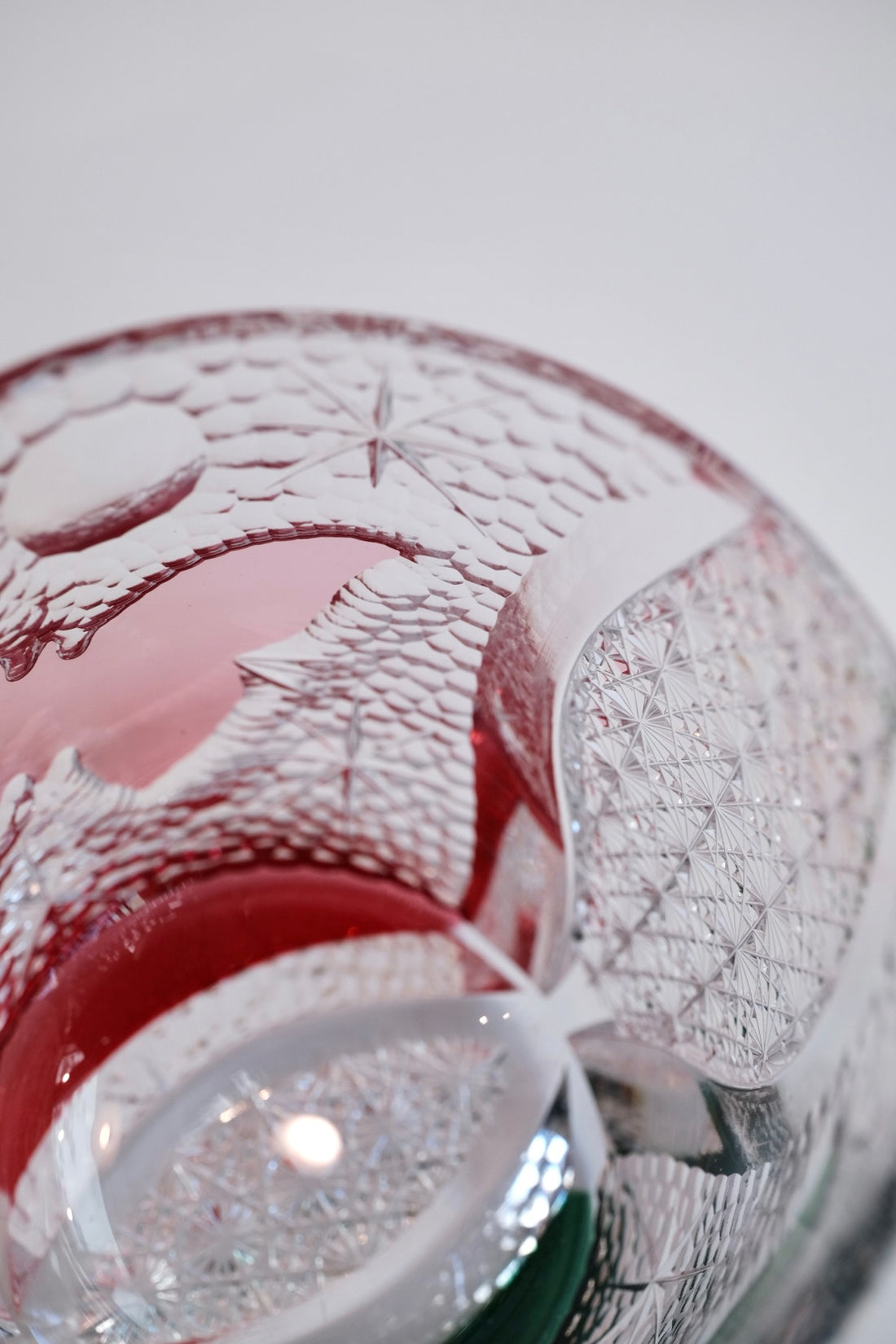 Edo Kiriko Whisky Glass Rock Glass "Butterfly" Green/Red by Junichi Nabetani, Master of traditional crafts