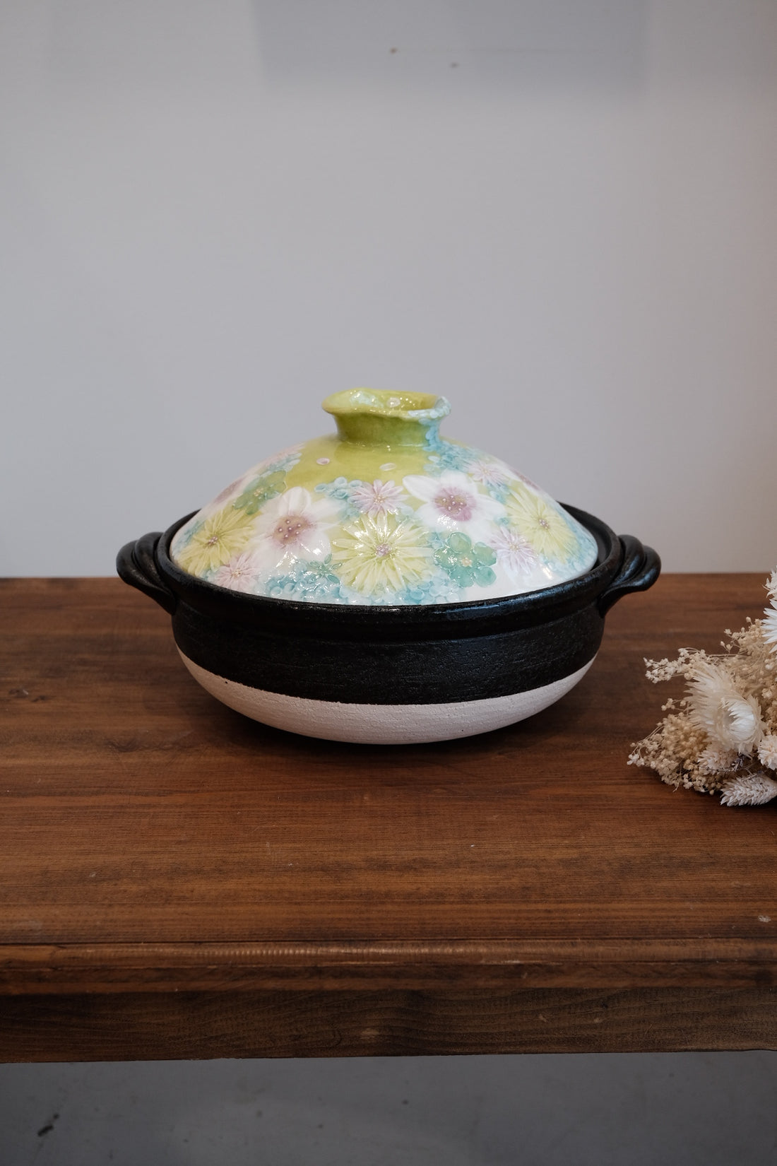 Setoware Flower Donabe Claypot - Green
