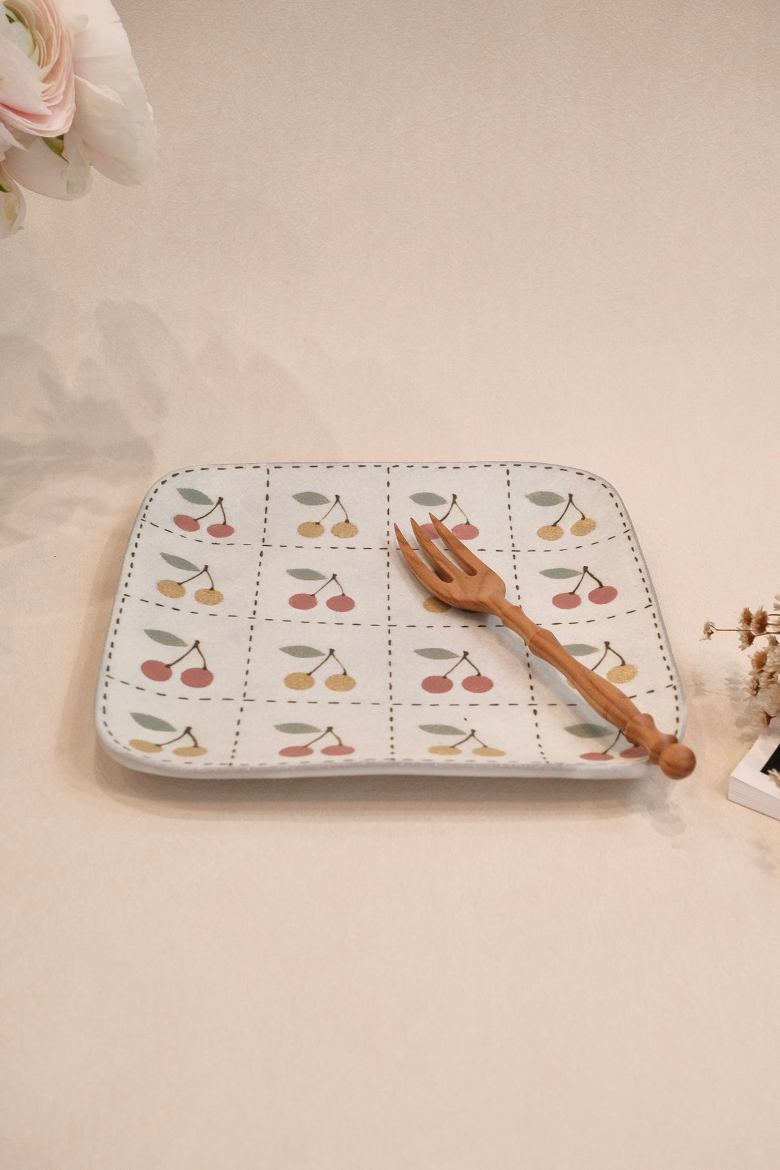 Kei Mitsumochi ミツ持啓 Square Plate - Checked Pattern Mix Cherry KM17