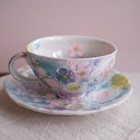 Seto Ware Flower Coffee Cup With Saucer