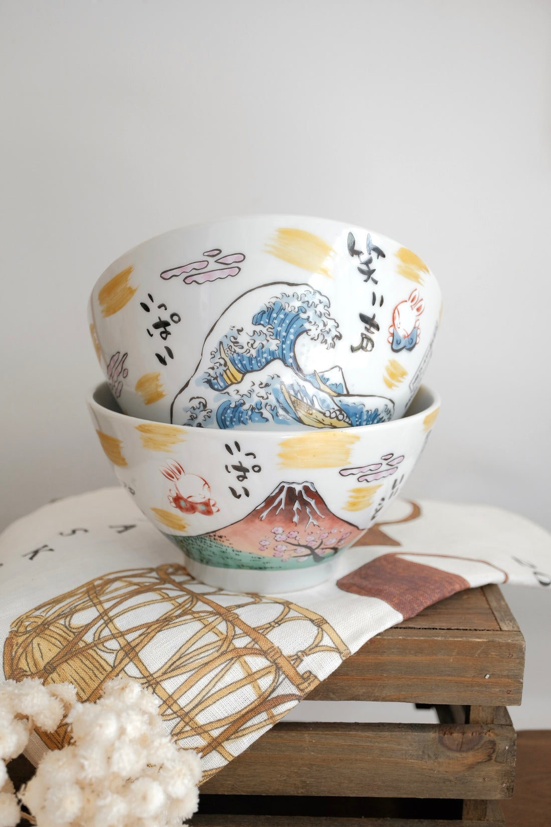 夕立窯 Fully Handmade Ramen Bowl - Mt. Fuji & Great Wave off Kanagawa
