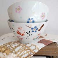 夕立窯 Fully Handmade Ramen Bowl - Large Sakura & Rabbit