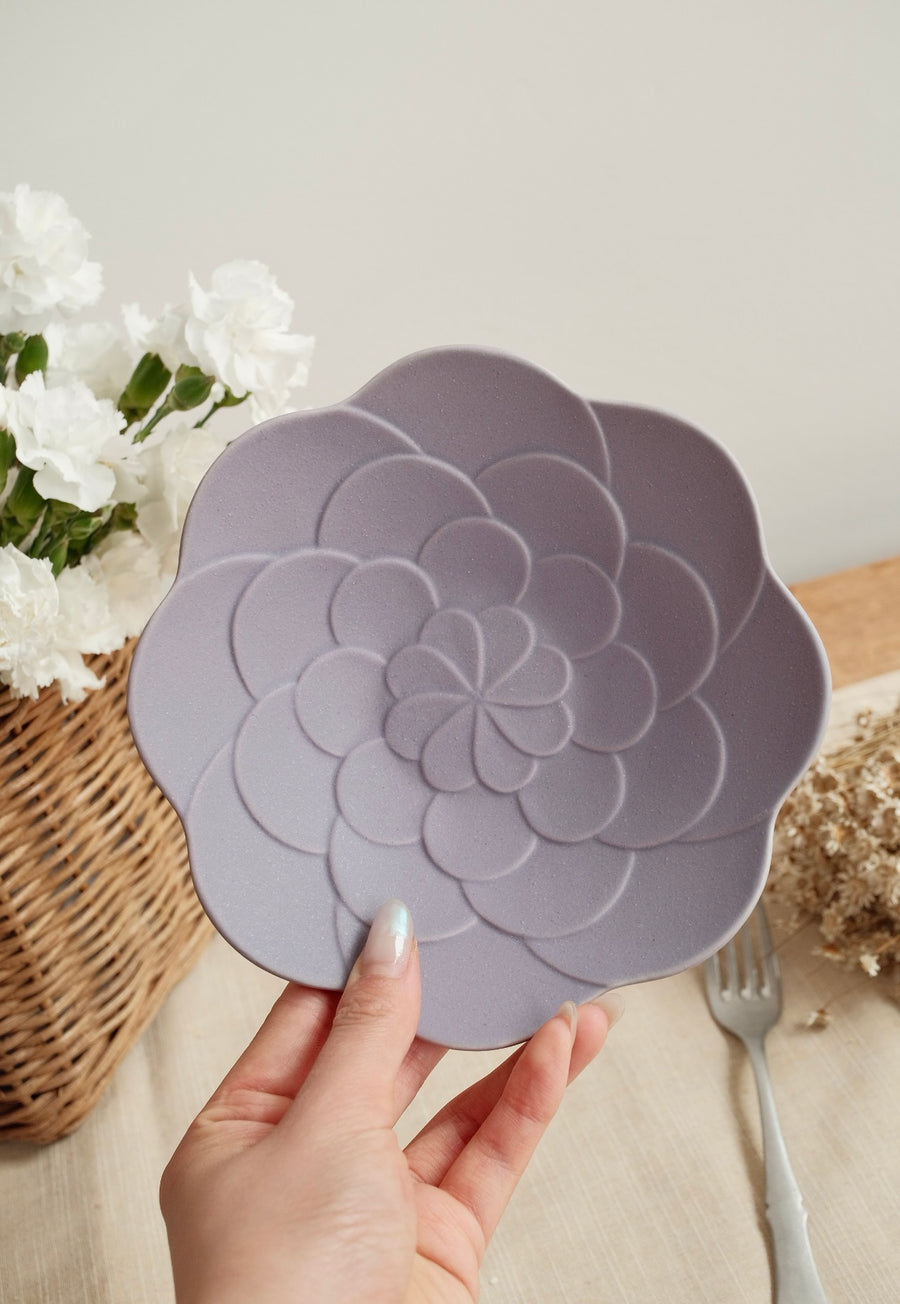 Mashiko Pottery Yoshizawa Purple Flower Plate