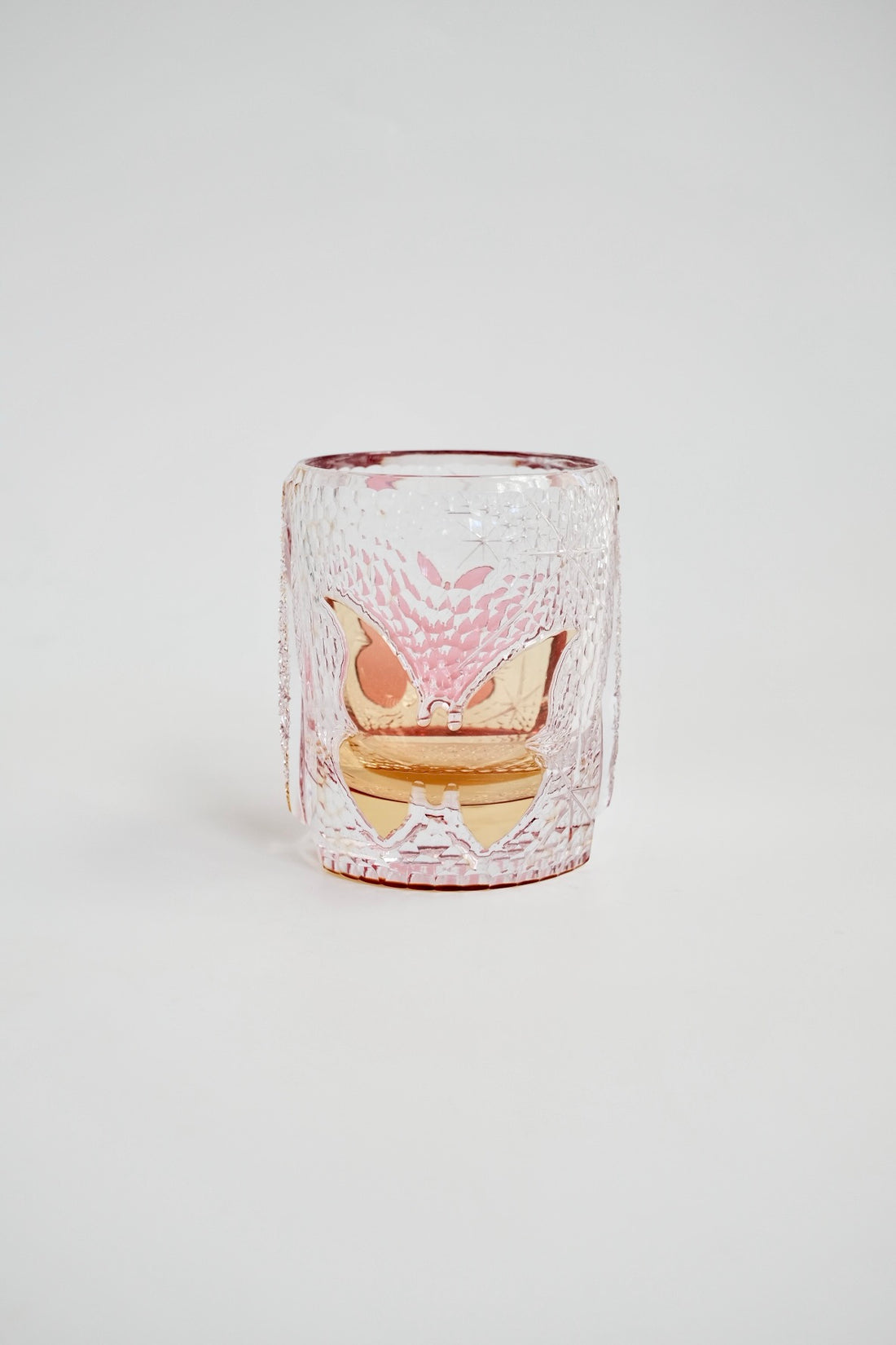 Edo Kiriko Whisky Glass Rock Glass "Butterfly" Yellow/Red by Junichi Nabetani, Master of traditional crafts