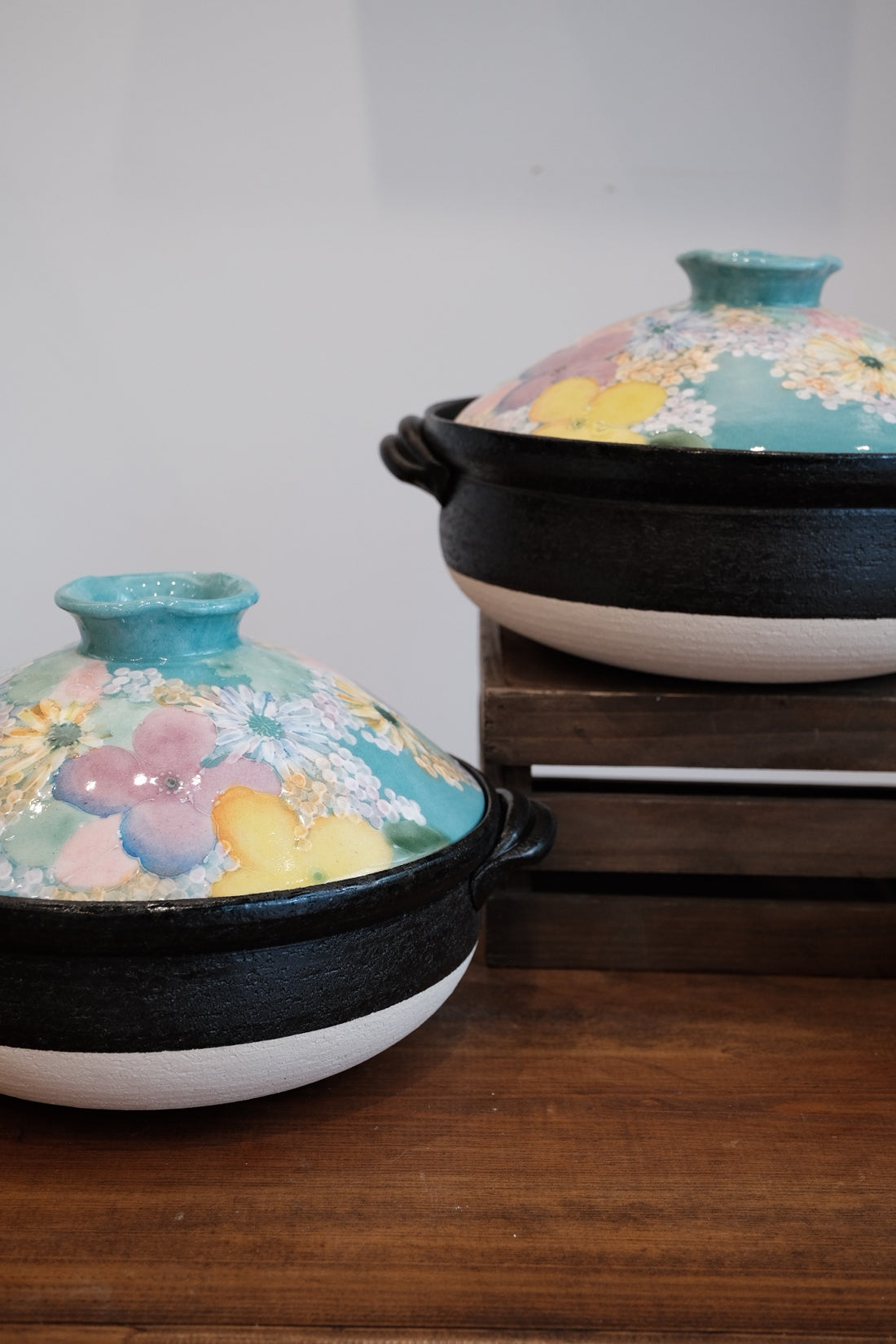 Setoware Flower Donabe Claypot - Sky