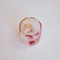Edo Kiriko Whisky Glass Rock Glass "Flower" Yellow/Red by Junichi Nabetani, Master of traditional crafts