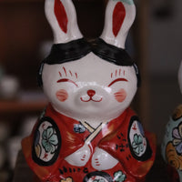 Yudachigama Hand-painted Rabbit in Kimono Decorations Set