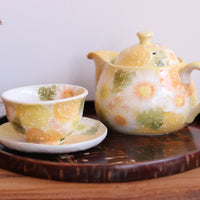 Seto Ware Flower Teapot and Tea cup with Saucer -Yellow