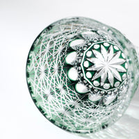 Edo Kiriko Whisky Glass Rock Glass "Large Chrysanthemum" Green by Junichi Nabetani, Master of traditional crafts