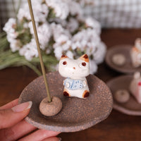 Japanese Clay Animals Incense Holder - Cat Collection