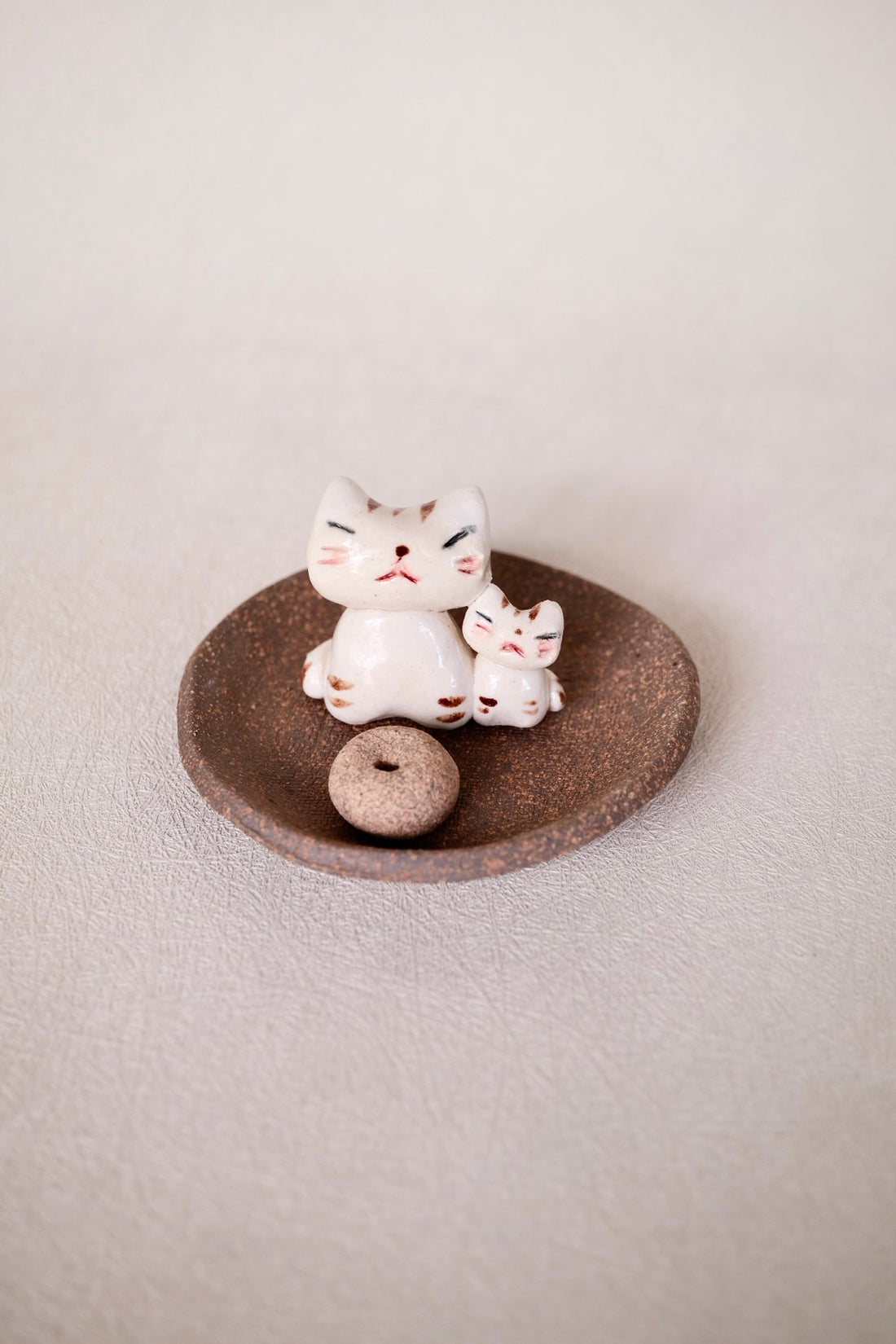 Japanese Clay Animals Incense Holder - Cat Collection