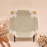 Kei Mitsumochi ミツ持啓 17cm Square Plate - Green Flower KM29