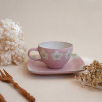 Kei Mitsumochi ミツ持啓 17cm Square Plate - Pink Flower KM28