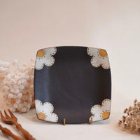 Kei Mitsumochi ミツ持啓 17cm Square Plate - Black Flower KM25