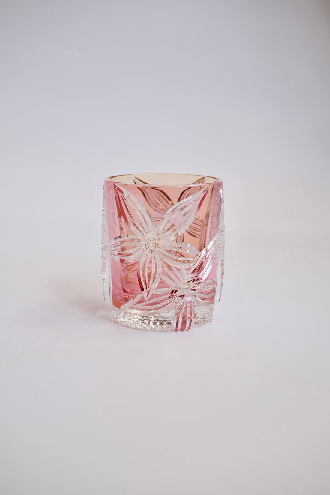 Edo Kiriko Whisky Glass Rock Glass "Flower" Yellow/Red by Junichi Nabetani, Master of traditional crafts