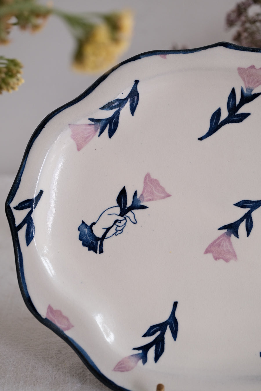 Nakagaki Tomoko Kohiki Hand Painted Flower Shaped Plate  - KP5 #1