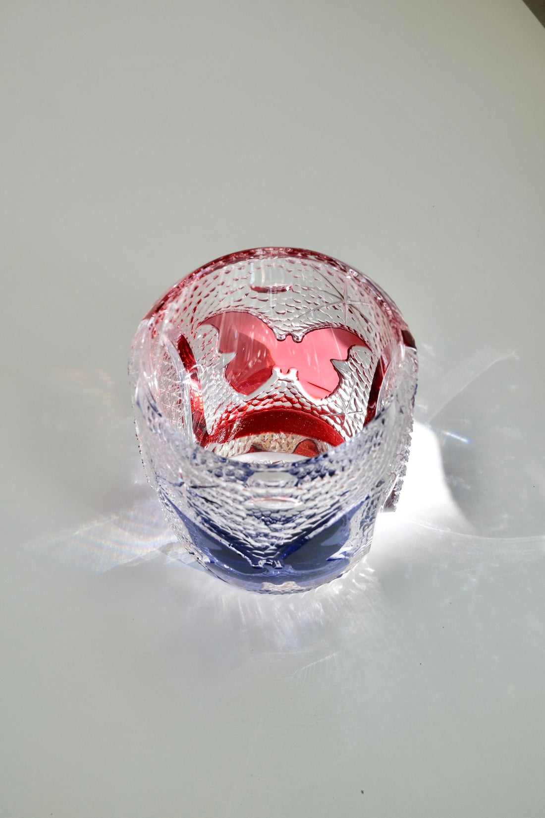 Edo Kiriko Whisky Glass Rock Glass "Butterfly" Purple/Red by Junichi Nabetani, Master of traditional crafts