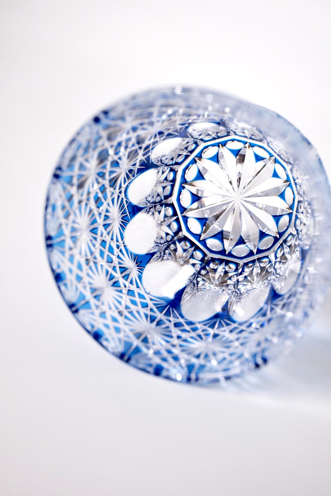 Edo Kiriko Whisky Glass Rock Glass "Large Chrysanthemum" Blue by Junichi Nabetani, Master of traditional crafts