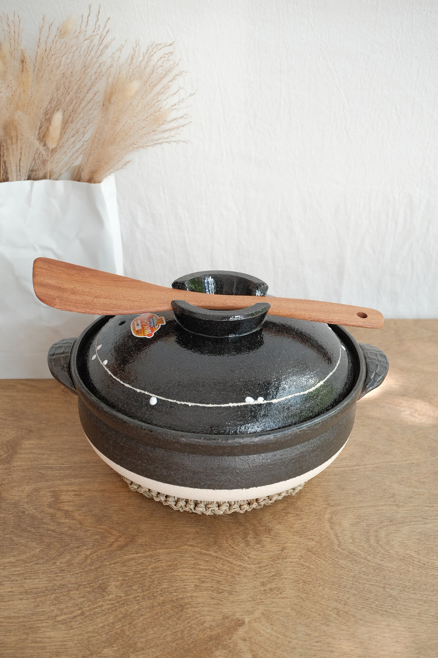 Banko ware Donabe Clay Pot Black Glaze Line Pattern Deep Pot