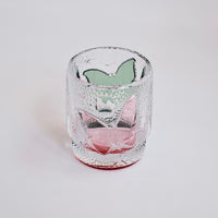 Edo Kiriko Whisky Glass Rock Glass "Butterfly" Green/Red by Junichi Nabetani, Master of traditional crafts