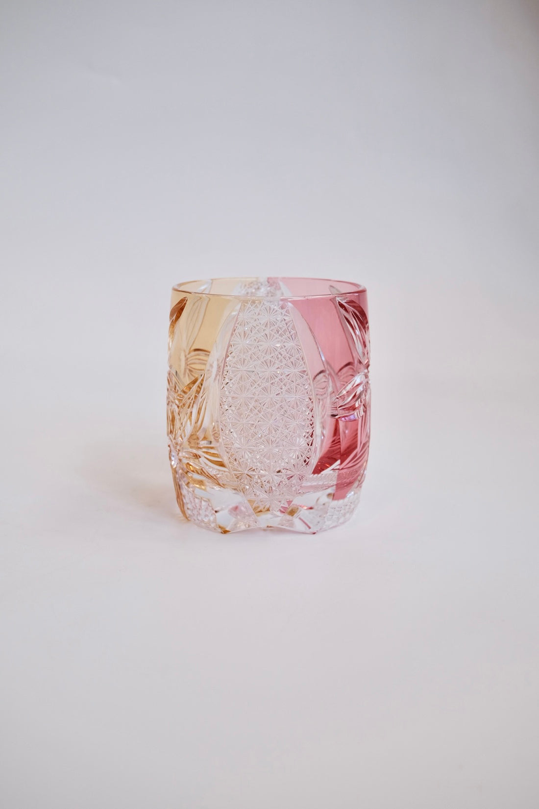 Edo Kiriko Whisky Glass Rock Glass "Flower" Yellow/Red by Junichi Nabetani, Master of traditional crafts