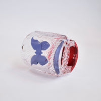 Edo Kiriko Whisky Glass Rock Glass "Butterfly" Purple/Red by Junichi Nabetani, Master of traditional crafts