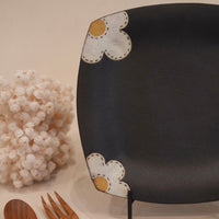 Kei Mitsumochi ミツ持啓 24cm Square Plate - Black Flower KM22