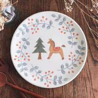 Buncho Pottery 7寸/A plate of horses and red berries