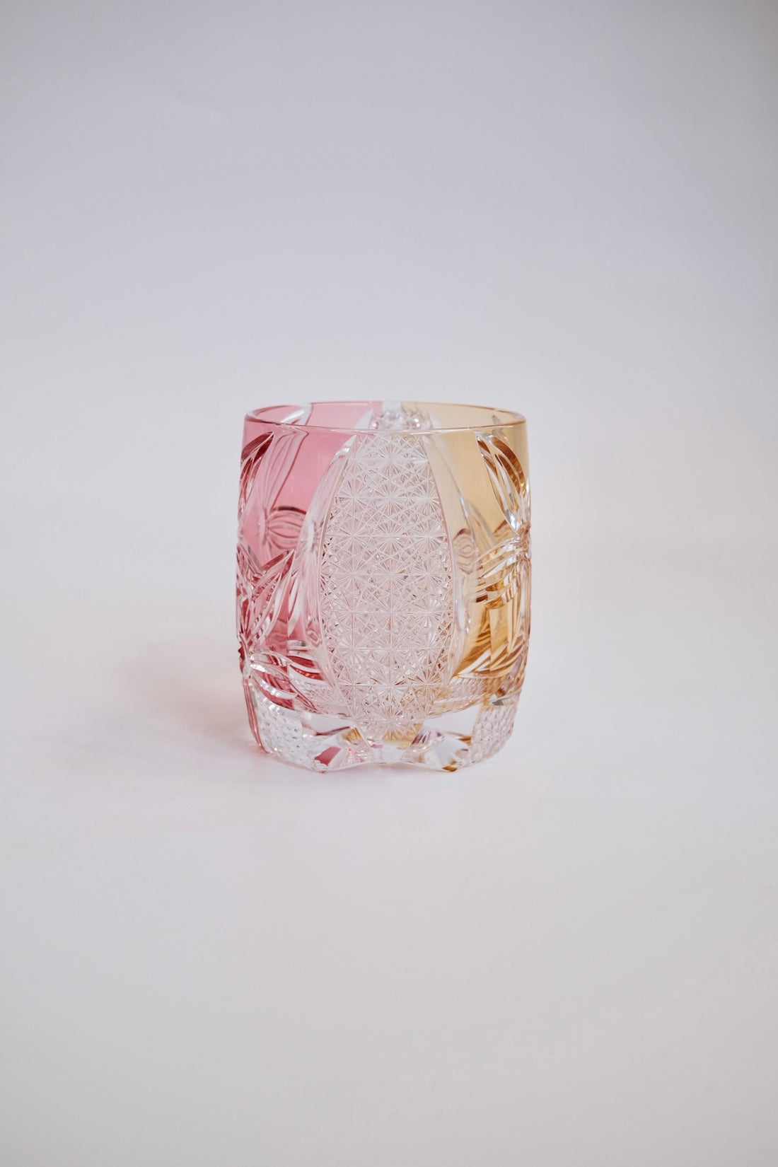 Edo Kiriko Whisky Glass Rock Glass "Flower" Yellow/Red by Junichi Nabetani, Master of traditional crafts