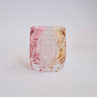 Edo Kiriko Whisky Glass Rock Glass "Flower" Yellow/Red by Junichi Nabetani, Master of traditional crafts
