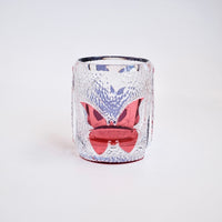Edo Kiriko Whisky Glass Rock Glass "Butterfly" Purple/Red by Junichi Nabetani, Master of traditional crafts