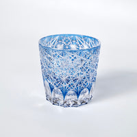 Edo Kiriko Whisky Glass Rock Glass "Large Chrysanthemum" Blue by Junichi Nabetani, Master of traditional crafts