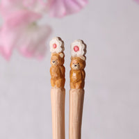 Ayataro Chopsticks - Bear with White Flower - aya05