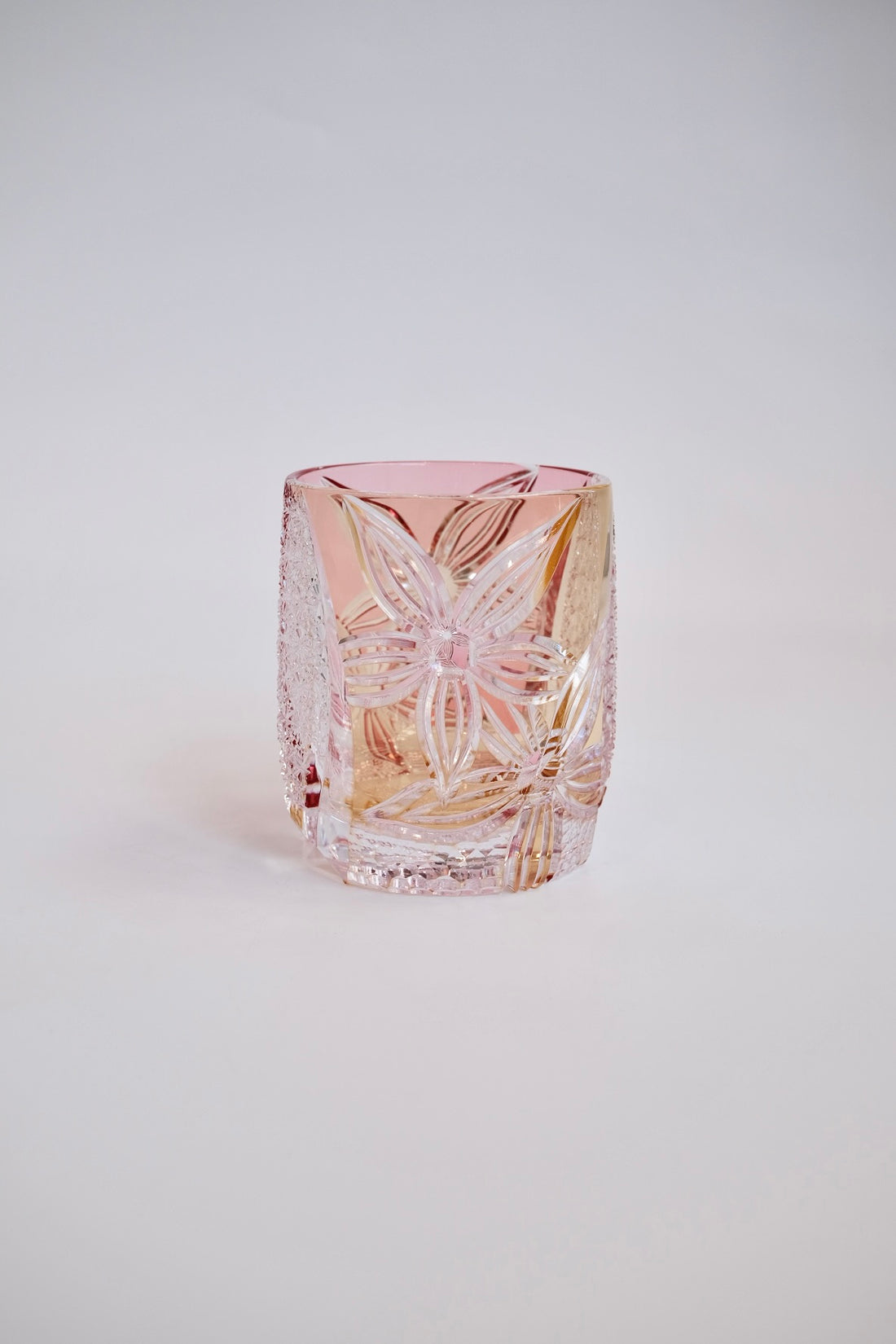 Edo Kiriko Whisky Glass Rock Glass "Flower" Yellow/Red by Junichi Nabetani, Master of traditional crafts