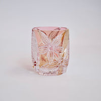 Edo Kiriko Whisky Glass Rock Glass "Flower" Yellow/Red by Junichi Nabetani, Master of traditional crafts