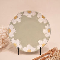 Kei Mitsumochi ミツ持啓 Round Plate - Green Flower KM08
