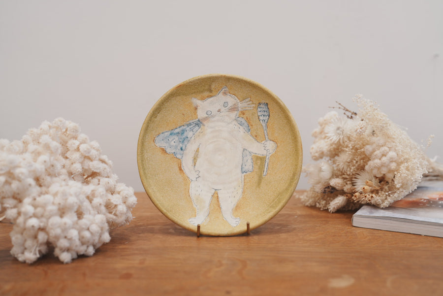 Tomoko Kubo コンガリ舍 Large Cat Plate TK19