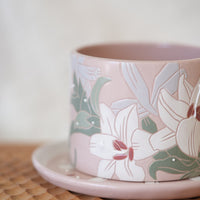 BAIYA Studio Pink Lily Coffee Mug w Saucer